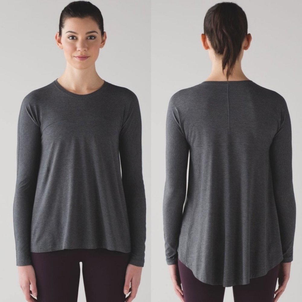 Lululemon Acadian Long‎ Sleeve Top Heathered Pitch Grey Size 4 Pima Cotton Tee